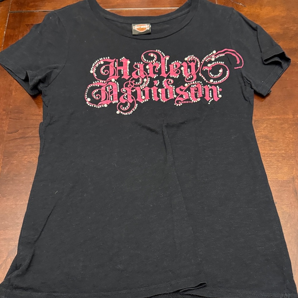 Harley-Davidson Black Tee with Pink Script